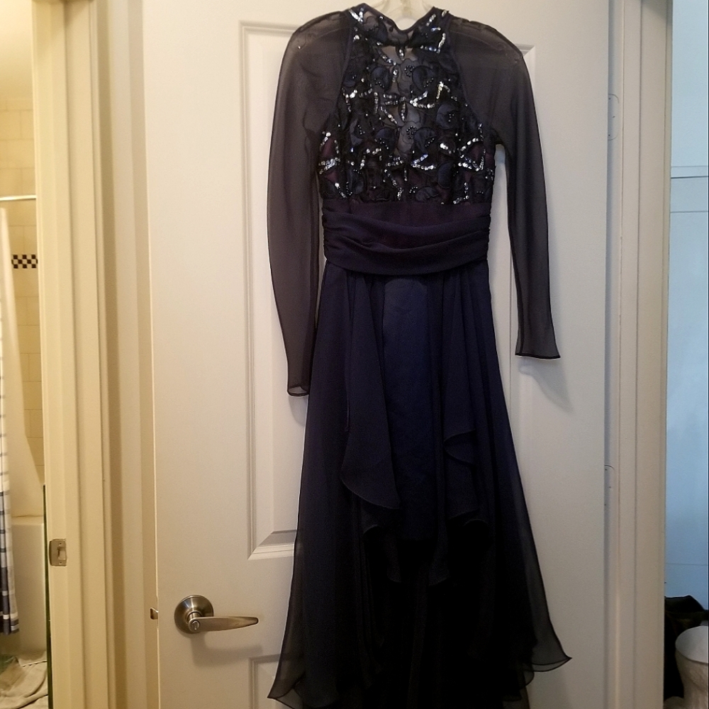 Long sleeve satin formal dress